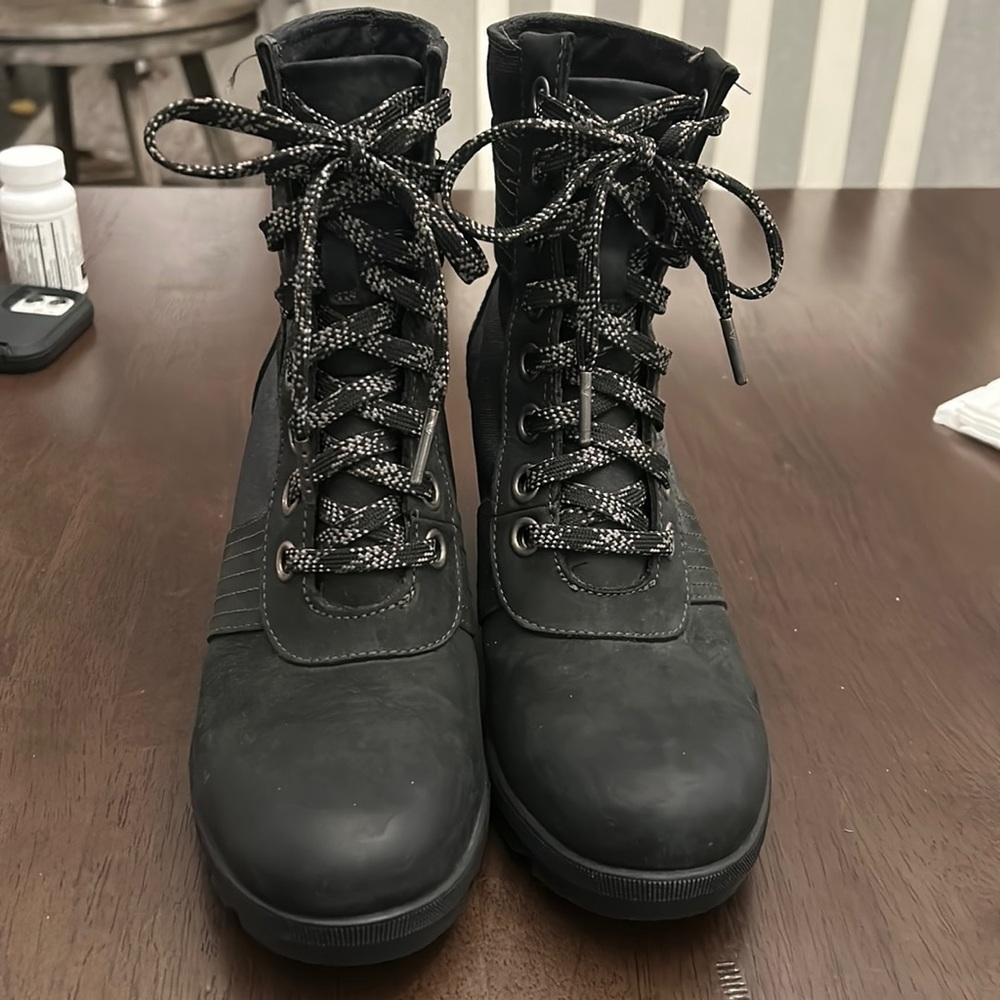 Black lace up Sorel Wedge Booties